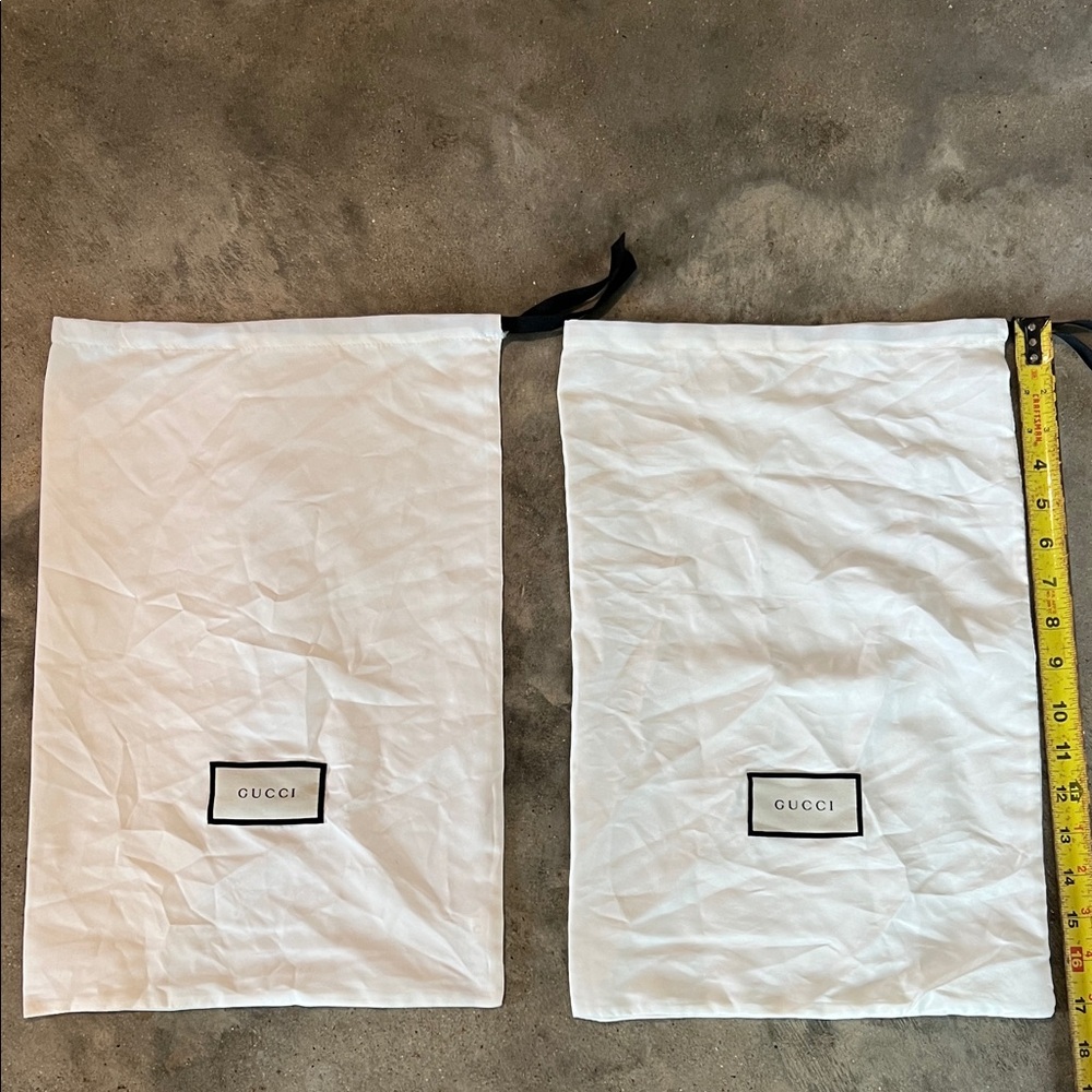 Authentic Gucci White Drawstring Dust Bags with Black Logo